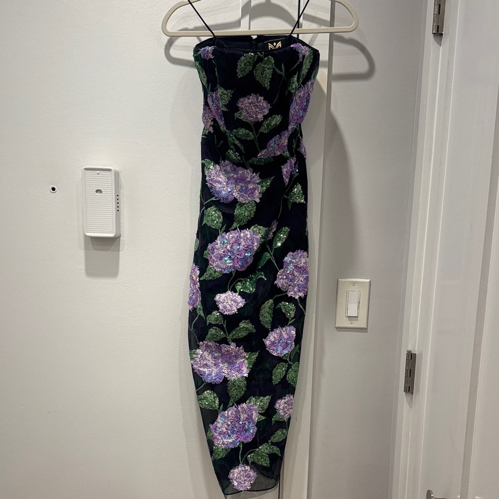 Milly Strapless Dress in Black and Purple Floral